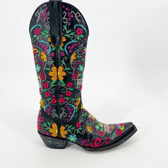Old Gringo Black Sugar Skull Klak Embroidered Western Cowgirl Boot size 5.5 - Picture 2 of 12